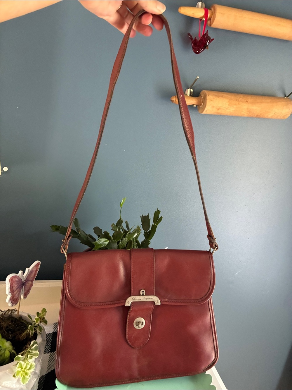 Vintage 1960’s Etienne Aigner Handmade Burgundy Oxblood Shoulder Purse - Picture 2 of 12